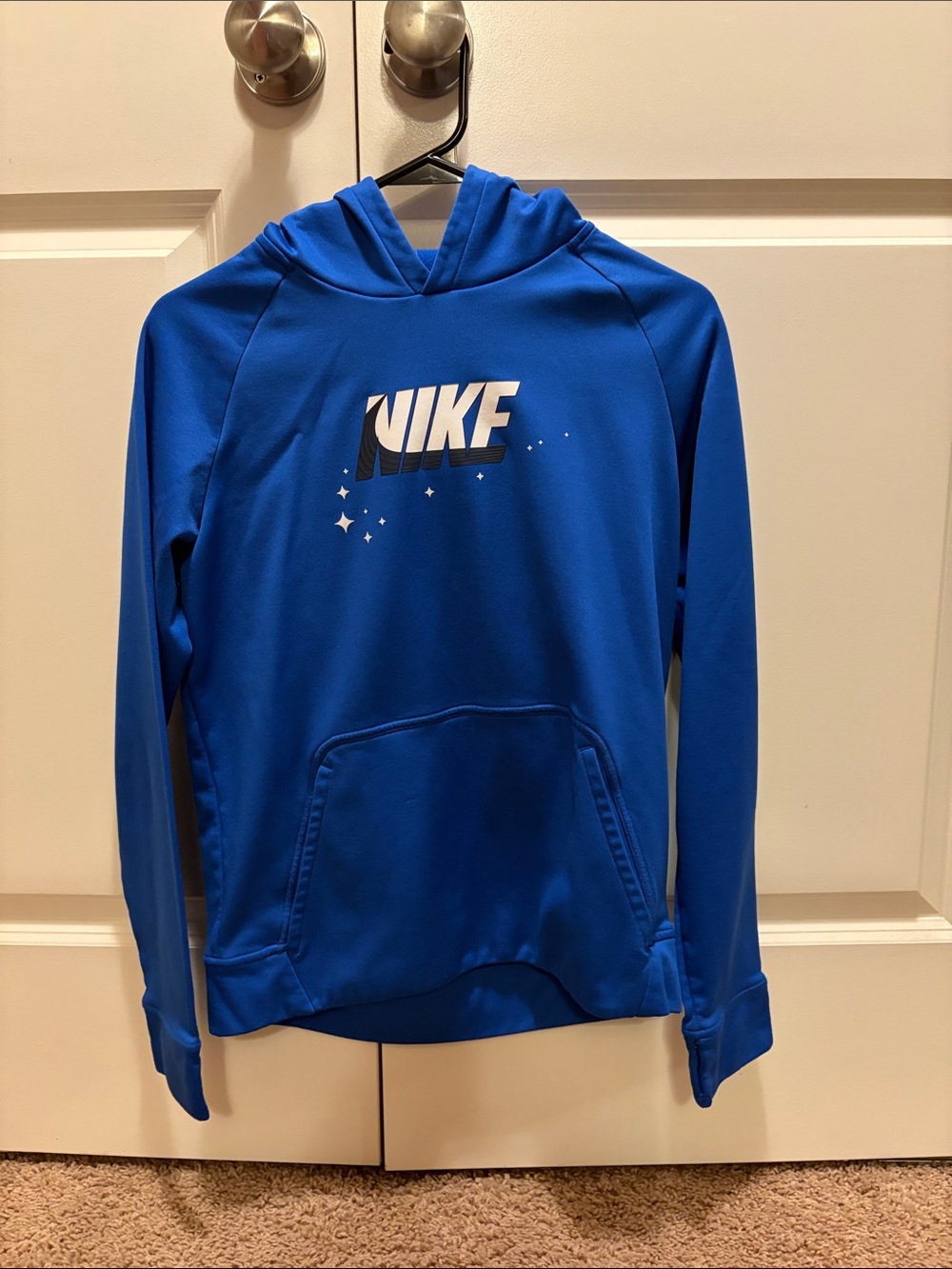 Nike Kids Blue Hooded Pullover with White Logo